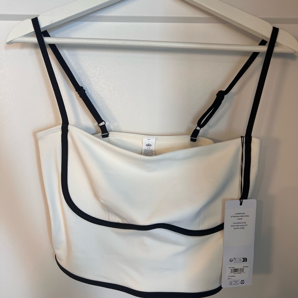 ALO Yoga Cream and Black Strappy Top
